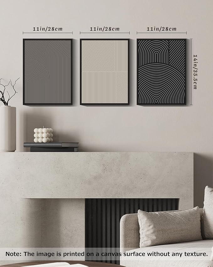 Drsoum Mid-Century Modern Framed Wall Art Minimalist Abstract Boho Neutral Line Wall Decor Geometric Artwork Kitchen Dining Room 11x14in Black Framed