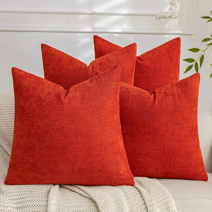 Set of 4 Soft Textured Decorative Throw Pillow Covers 12X20 Inch Cozy Farmhouse Cushion Cover Square Accent Pillow Cases for Bed Couch Sofa Living Room, Red