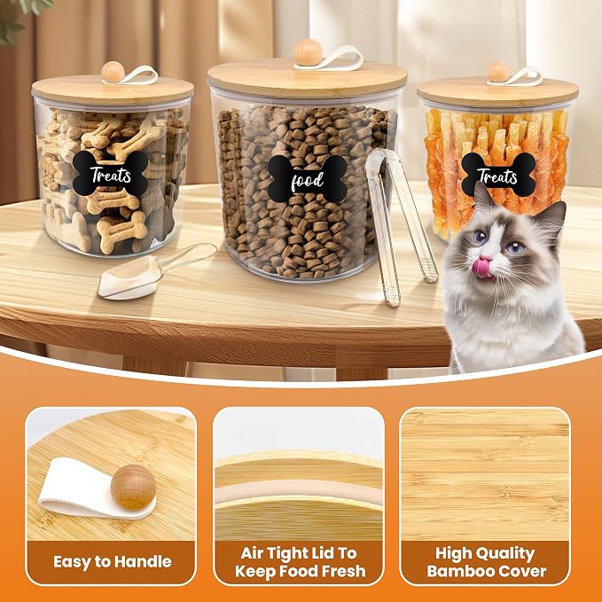 HOYTAMDAR 3 Pack Airtight Dog Treat Containers Bamboo Lids, Dog Treat Jars