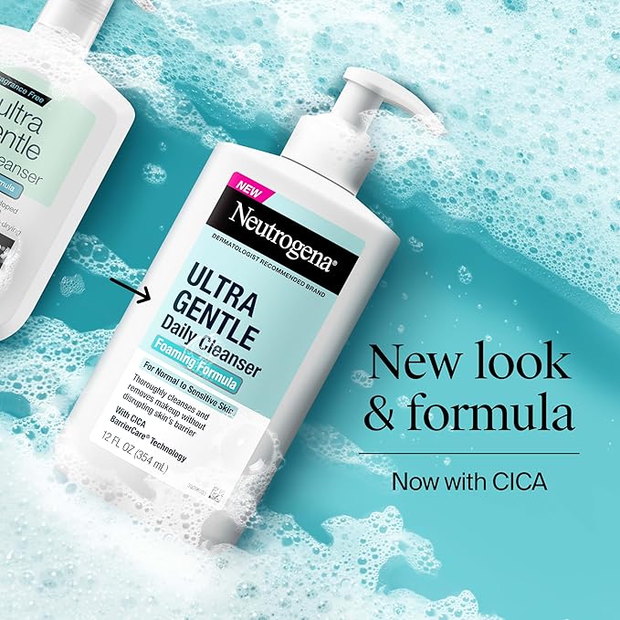 Neutrogena Ultra Gentle Foaming Facial Cleanser, Daily Face Wash for Sensitive Skin, Gently Removes Dirt, Oil & Makeup Without Over-Drying, Fragrance-Free, 12 fl. oz