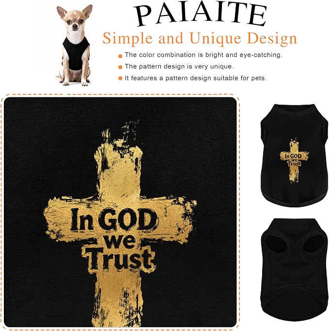 Discover Cozy Cotton Canine Wear: Breathable Soft, and Lightweight Dog Shirt Vest with Eye-Catching Graphics (in God We Trust), Keeping Your Furry Friend Warm! Black M