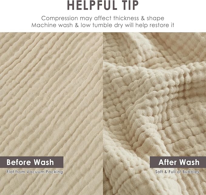 EMME Muslin Blankets for Adults Throw Blanket for Couch Breathable Gauze Soft Lightweight Airy Beige Twin 60" x 80"