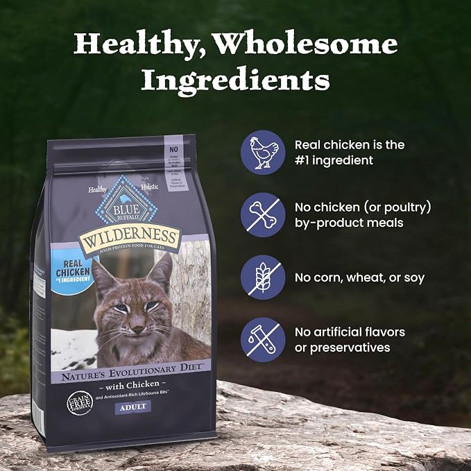 Blue Buffalo Wilderness Chicken Adult Dry Cat Food, Grain-Free, 15 lb | Real Chicken #1 Ingredient, High Protein Nutrition, Supports Immunity with Antioxidant-Rich LifeSource Bits