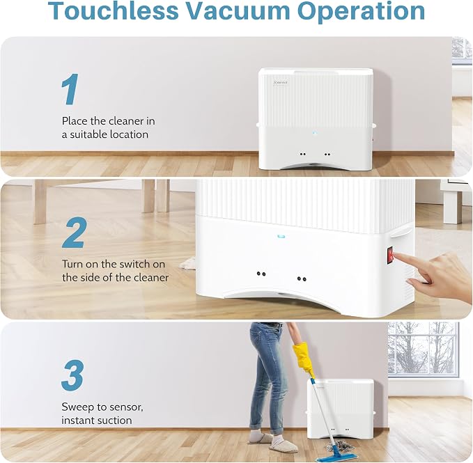 Touchless Vacuum Automatic Dustpan, 20Kpa Suction, Compact Baggless Design | Ultra Fast Hair Vacuum for Salons Pet Hair Food Dirt Home Kitchen, Corded Space-Saving Electric Canister Vacuum Cleaner