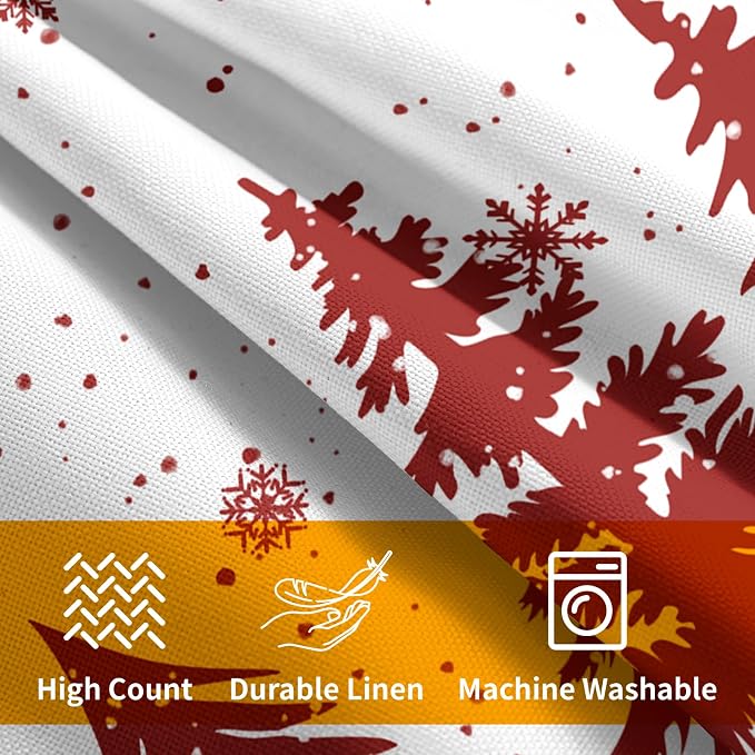 Kawani Christmas Trees Pillow Covers 22x22 Inches, 2 Pcs Red White Xmas Snowflakes Pine Tree Pillowcase Cotton Linen Square Cushion Case for Couch Bed Sofa Holiday Party Home Décor