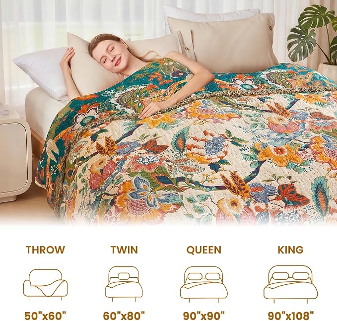 MSGKV Boho Throw Blanket 50"x60" 100% Cotton Vine Blanket for Couch Bed | Super Soft Muslin, Everyday Comfort, Breathable, Lightweight, Farmhouse Decor, All Seasons, Machine Washable, Cozy Comfort