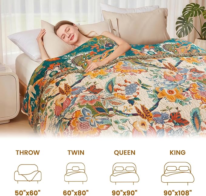 MSGKV Throw Blanket 60"x80" 100% Cotton Ocean Animals Throw for Couch Bed | 100% Cotton Throw, Cute Ocean Animals, Reversible Woven, Summer Breathable, Lightweight Comfort, Farmhouse Decor