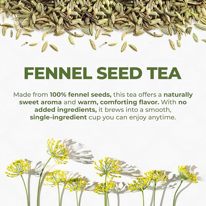 LeafLea Fennel Tea Bags, Pure Fennel Seed Tea, Foil-Wrapped, Caffeine-Free | Single-Ingredient Fennel Seed, Naturally Sweet & Soothing After Meals, 40 Bags, Sugar-Free, Vegan, Non-GMO