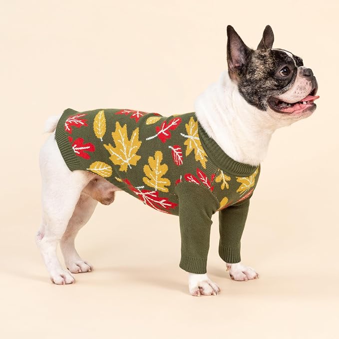 Fitwarm Maple Dog Sweater, Thermal Dog Winter Clothes for Small Dogs Boy Girl, Fall Pet Outfit, Red, Yellow, White, Olive Green, Small