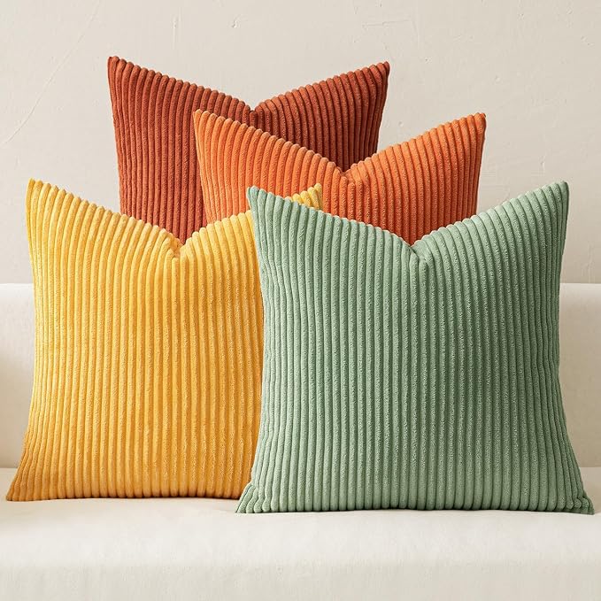 MIULEE Fall Decorative Throw Pillow Covers Yellow Rust Green 24x24 | Set of 4, Vintage Retro Fall Decor, Mix and Match Color Clash Design, Vibrant Cushion Covers for Sofa Couch Bed Living Room