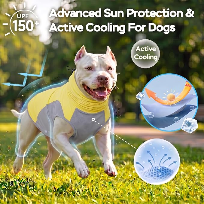 LovinPet UPF 150+ Dog Sun Shirt, Sleeveless High Neck Cooling UV Protection Clothes for Large Breeds, Quick Dry Lightweight Outdoor Vest with Breathable Belly Panel, Yellow, XL