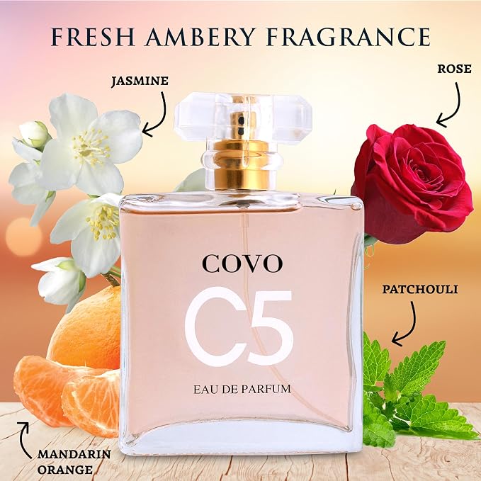 URBAN COLLECTION Covo C5 for Women Eau De Parfum 3.3 fl oz- Pure Femininity in a Bottle - Delicate Floral Scents of Jasmine and May Rose - Cruelty-Free Perfume Precious Gift for Women