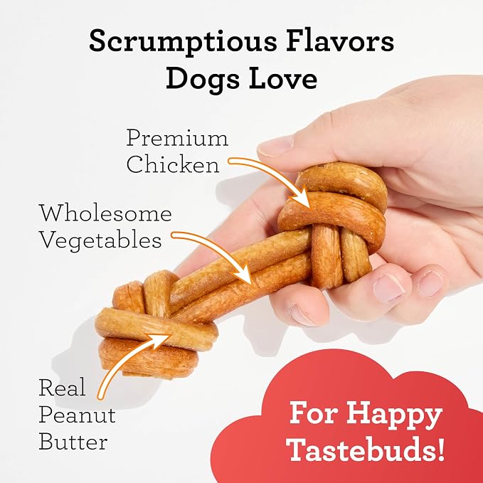 DreamBone CollaYUMS Knots Plus Collagen Rawhide-Free Dog Treats, 8 Count | Supports Hip and Joint Health, Daily Chew, Digests Safely and Completely, With Real Chicken & Peanut Butter, For Adult Dogs