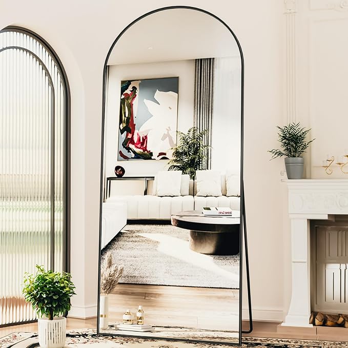 Antok 76" x34” Arched Full Length Floor Mirror, Black Aluminum Frame, Free Standing/Wall Mount/Leaning for Bedroom, Living Room, Dressing Room