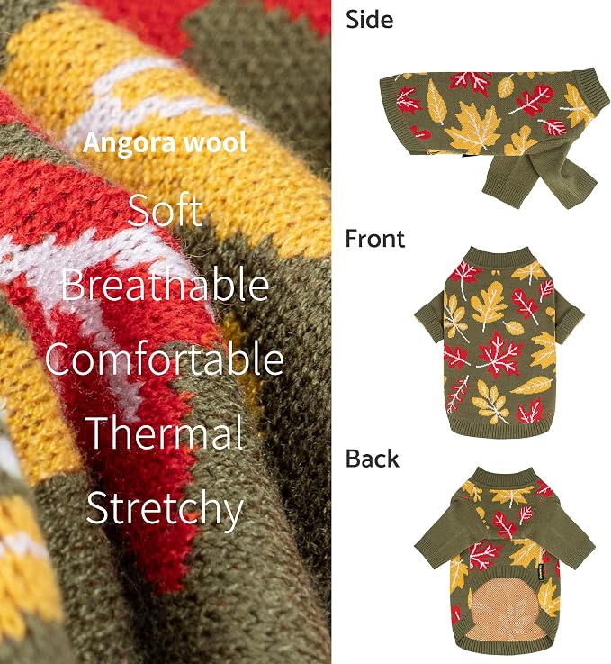 Fitwarm Maple Dog Sweater, Thermal Dog Winter Clothes for Small Dogs Boy Girl, Fall Pet Outfit, Red, Yellow, White, Olive Green, XXL