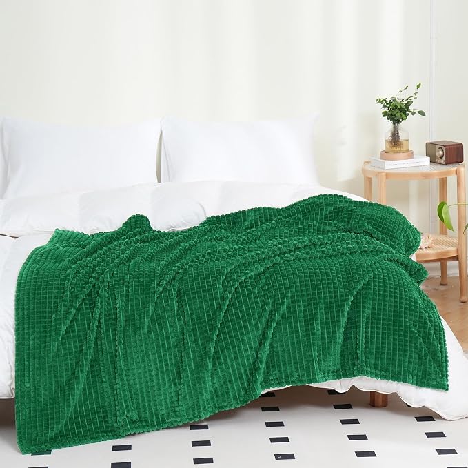 Puncuntex Throw Blanket Classic Green 90"×90" with Square Grid Design | Super Soft Plush Cozy Flannel Throw Blanket Luxury for Couch Sofa Chair