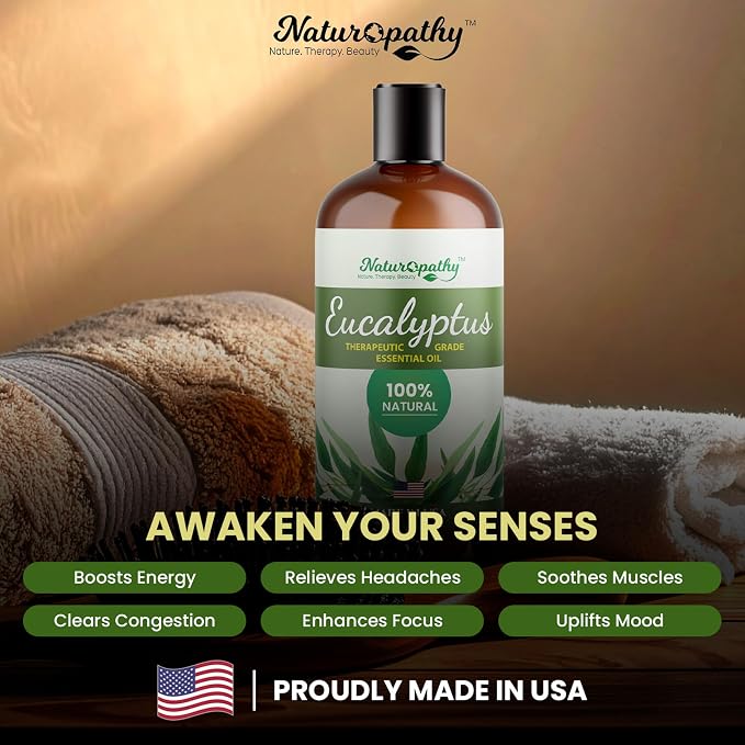 Naturopathy Eucalyptus Essential Oil, Therapeutic Grade, Premium Quality Perfect for Aromatherapy (16 fl oz)