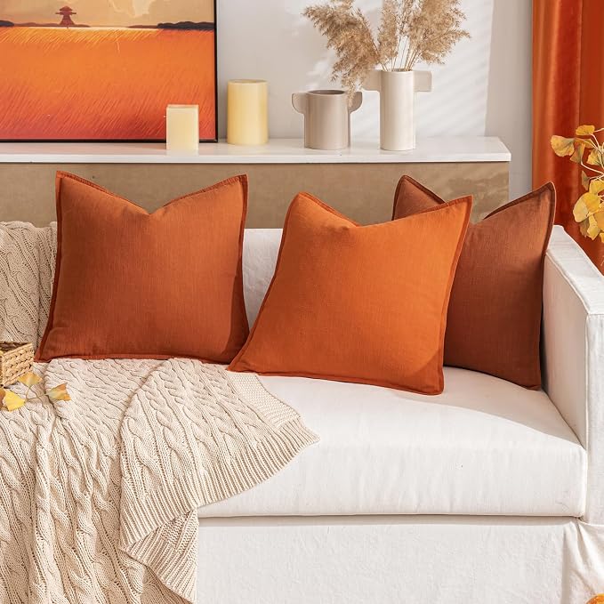 MIULEE Decorative Linen Pillow Covers 20x20 Inch Burnt Orange | Boho Farmhouse Fall Autumn Couch Throw Pillows for Bed, Pack of 2 Accent Modern Pillowcases, Sofa Livingroom Home Decor