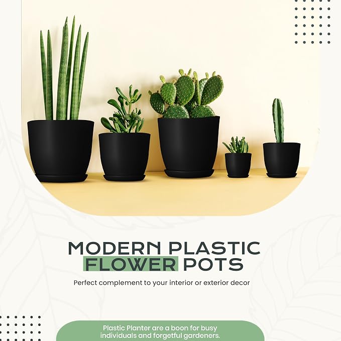 Plant Pots Indoor with Drainage, 10 Pack Multi-Size Planters Set, Black | Drainage holes included Multiple sizes 7/6.6/6/5.3/4.8 In Indoor plants and flowers Durable plastic construction