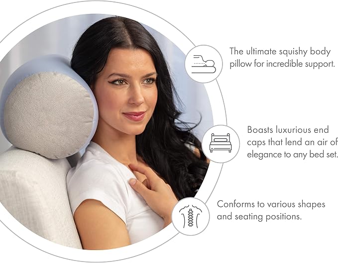 Microbead Bolster Neck Roll Pillow, Gently On Body, Head, Neck & Shoulders No Pain Rest, Relax Sleep - Silky Feel Prevent Wrinkles & Hair Breakage - Lightweight Cylinder Tube, 14" x 8", Silver Mist