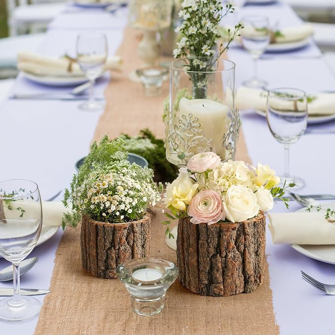 6 Pcs Wooden Vase for Centerpieces Wedding Flower Table Centerpieces Woodland Party Decor Rustic Farmhouse Bark Stump Buckets Vintage Planter Pots for Garden Baby Shower Window Home (L+m+s)