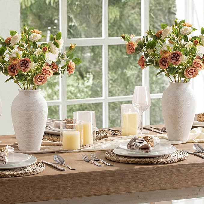 Vanselia Ceramic Flower Vase Home Decor - Large Tall Farmhouse Table Vases Rustic Vintage Living Room Kitchen Bedroom Decorations for House Book Shelf Office Coffee Desk Dining Fireplace (12" Rustic)