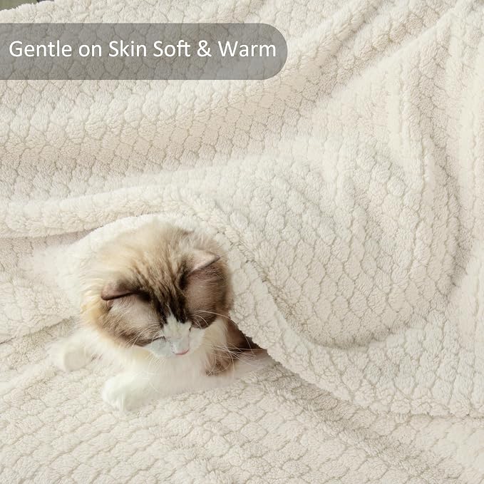 Exclusivo Mezcla Soft Fleece Twin Size Blanket for Bed, Ivory | Jacquard Lightweight Cozy Bed Blanket, Breathable Decorative Fuzzy Textured All Season Use, 60x80 Inches