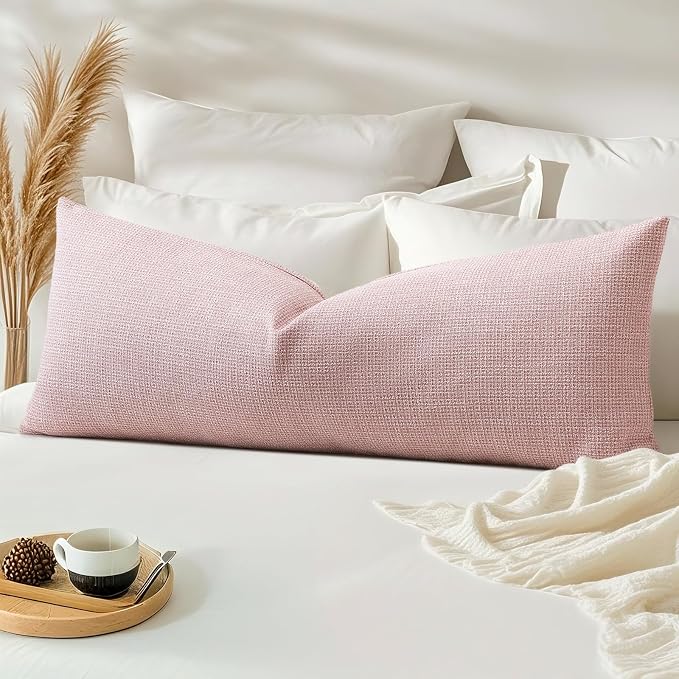 OTOSTAR Linen Throw Pillow Cover Set of 1 Decorative Long Lumbar Pillowcase Rectangle Cushion Cover 14x36 Inch for Home Decor Sofa Bedroom Car 35 x 90CM Pink