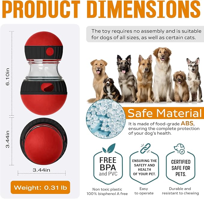 Interactive Dog Treat Dispenser Ball, Adjustable Puzzle Toy for Mental Stimulation and Slow Feeding, Food Grade ABS, Red and Blue, for Small Medium Large Dogs (Red)