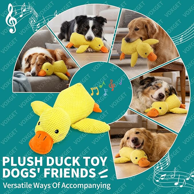 Duck Dog Toy, Plush Calming Companion with Quack, Crinkle & Squeak