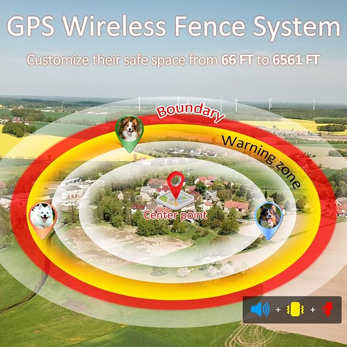 GPS Dog Collar, Wireless Electric Dog Fence Collar with 3 Correction Modes IP67 Waterproof for Pets Over 15 Lbs Outdoor Use Only