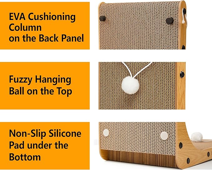 Value 2-Pack 23.6 Inch L-Shaped Cardboard Cat Scratcher, Dual Use (Vert/Horiz) Scratch Pad with Toy Balls, Wall-Mountable Furniture Protector Cat Scratchers for Indoor Cats