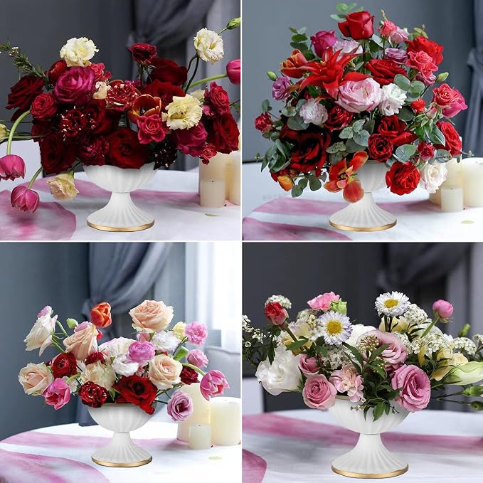 Sziqiqi White Metal Compote Vase, Wedding Centerpiece for Table, 10Pcs | 3.7in Small Flower Arrangement,Mini Pedestal Bowl Urn Vases for Decoration, Home, Wedding, Party, Event, Birthday
