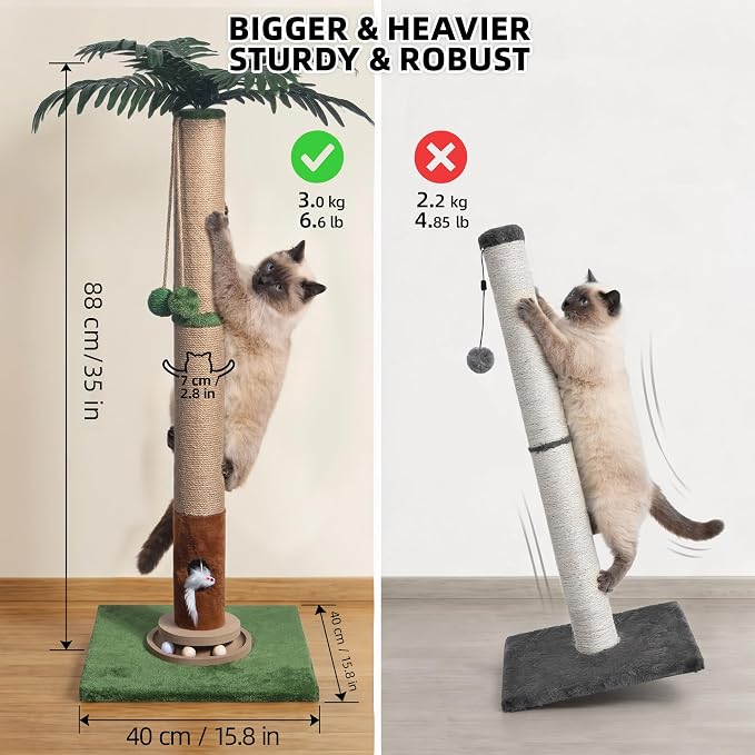 Fantasreen Cat Scratching Post 35'' Tall with Toy Mouse for Indoor Cats, Green