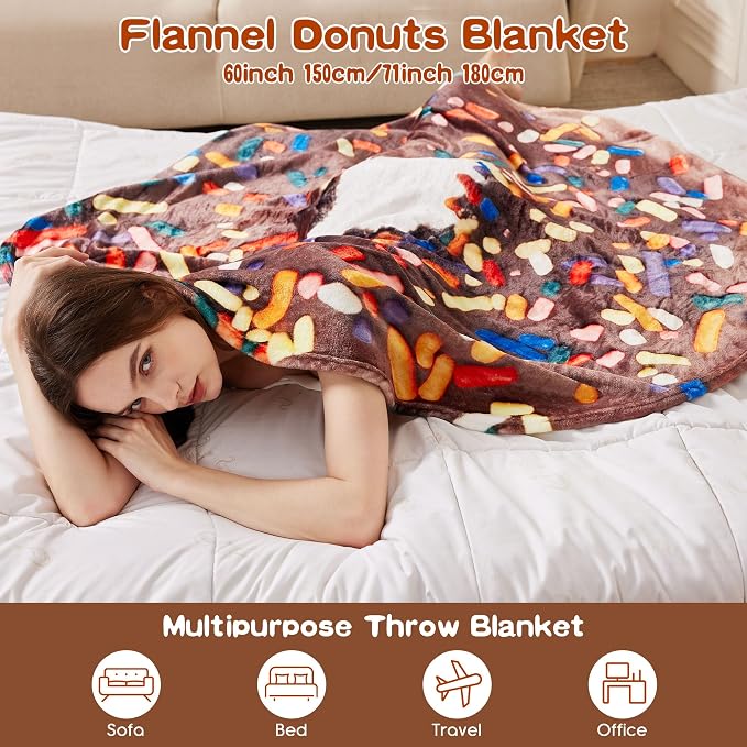 SeaRoomy Chocolate Donut Blanket, Realistic Funny Food Blanket, 60 in | White Elephant Gifts, Gag Gifts For Teen Boys & Girls, Novelty Christmas Birthday Presents, Double Sided, Soft Flannel