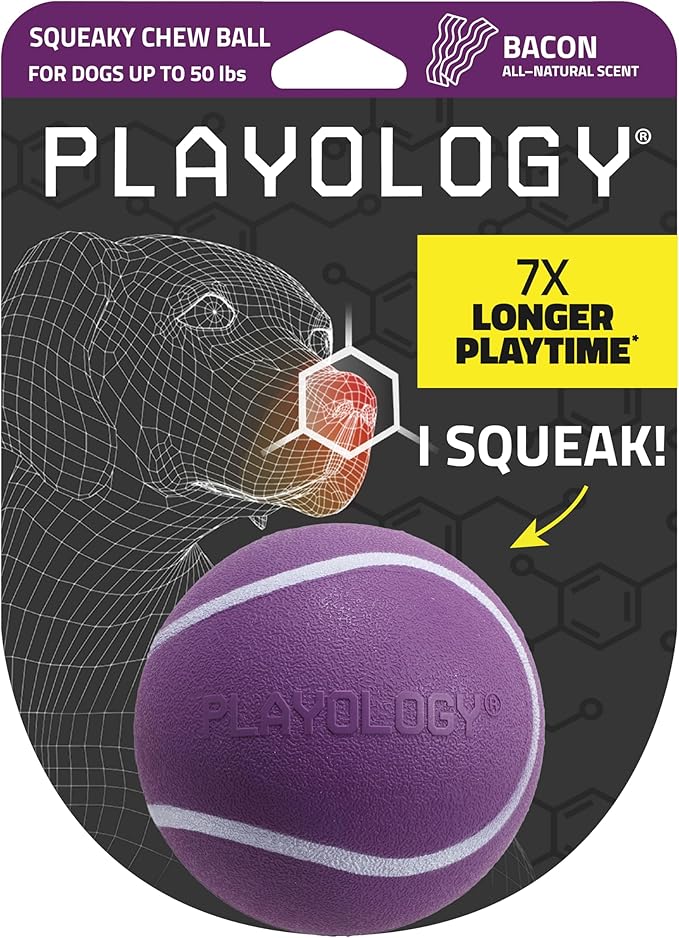 Playology Squeaky Chew Ball Dog Toy - Medium, Bacon Scent