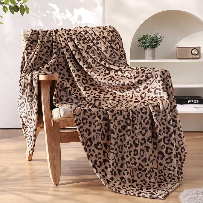 PU MEI Brown Leopard & Cheetah Print Fuzzy Flannel Blanket, Double Sided Ultra Cozy Super Soft Lightweight Animal Throw Blanket for Sofa, Couch, Bed, 60" x 80" inches