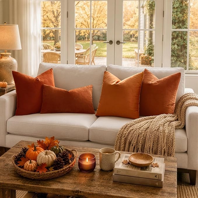 MIULEE 12x20 Inch Lumbar Fall Velvet Throw Pillow Cover Set of 1 Rust | Soft Luxury Decorative Throw Pillow Cover, Single Rectangle Cushion Case, Home Decor for Chair Couch Sofa Bedroom Car Bed