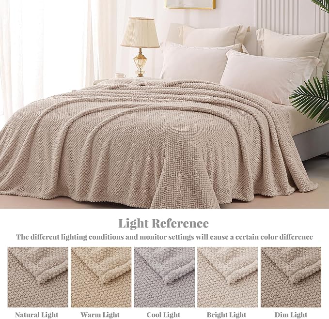 Whale Flotilla Soft Fleece Queen Size Bed Blanket, Camel | 90x90 Inch, Suitable for Bed, Fluffy Fuzzy Jacquard Blankets for All Season, Lightweight and Cozy