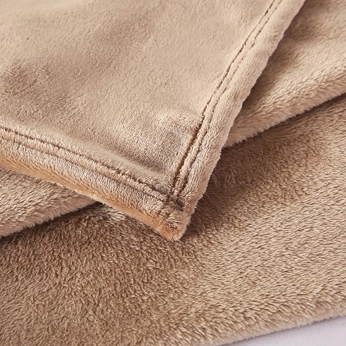 TASTHROW Large Flannel Fleece Throw Blanket, 60×80 Inch - Light Coffee | Cozy Lightweight Thick Blanket - All Seasons Suitable for Women, Men and Kids