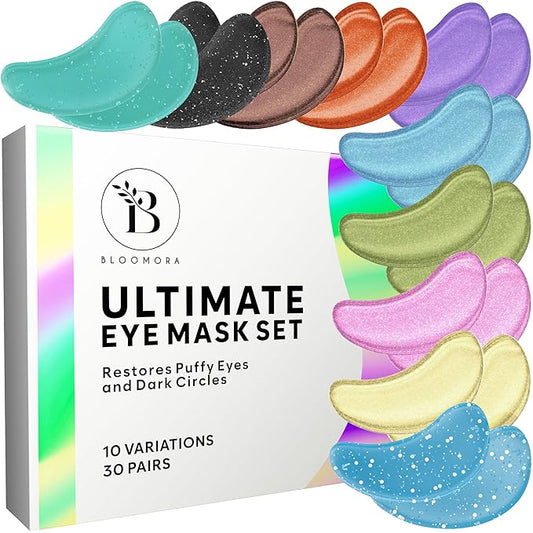 BLOOMORA Variety Box Under Eye Patches for Puffy Eyes and Dark Circles(30 PAIRS), Collagen & Hyaluronic Acid Gel Masks for Hydration, Anti Wrinkle Patches, Bridesmaid Gifts, Bachelorette Party Favors
