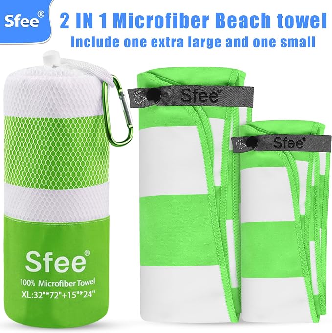 Sfee 2 in 1 Microfiber Oversized Beach Towel, Quick Dry Towel Travel Towel Camping Towel Super Absorbent Compact Lightweight Sports Gym Towels for Beach,Gym, Hiking, Pool, Backpacking, Bath, Yoga