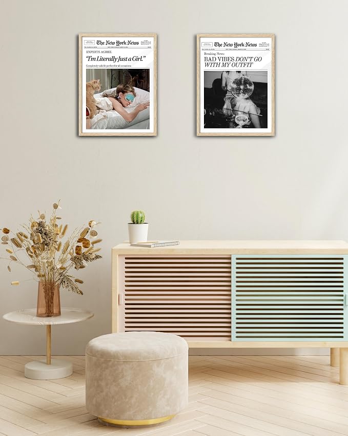 EcoHest 8x10 in Audrey Hepburn I'm Literally Just a Girl Framed Wall Art | Natural Oak Wood Frame with Canvas Wall Art, Vintage Newspaper Wall Decor for Bedroom, Bathroom, Apartment, Dorm Room, 1Pack