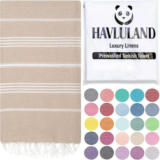 HAVLULAND Turkish Beach Towels, Oversized 40"x72" Turkish Bath Towel, Highly Absorbent Quick Dry Sand Free Beach Towels for Beach Pool Spa Gym Yoga Travel Camping Picnic Blanket - Beige