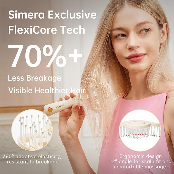 Simetra Detangler Hair Brush for Women and Men, Original Detangling Brush for Curly Hair/Fine &Thick/Wet & Dry Hair, Holiday Present Hairbrush - Natural Crystal Inlay & 14K Gold Plating