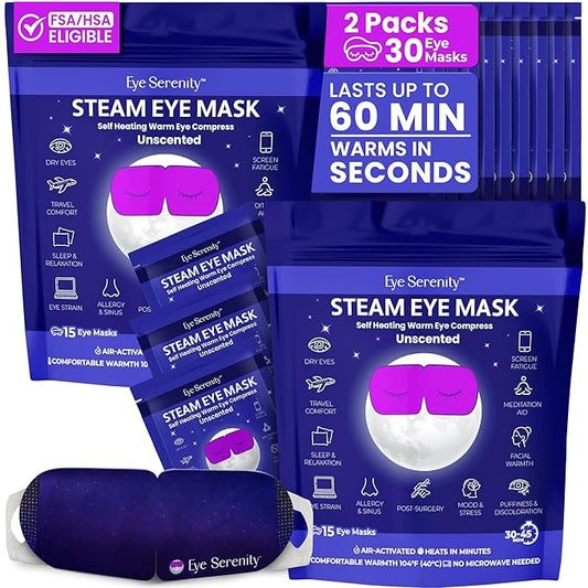 Eye Serenity Steam Eye Mask, Heated Eye Mask, Self Heating Warm Compress for Dry Eyes, Fast Relief for Stye, Puffy Sensitive Eyes, Moist Heat, Mothers Day Gifts for Women and Men - Unscented