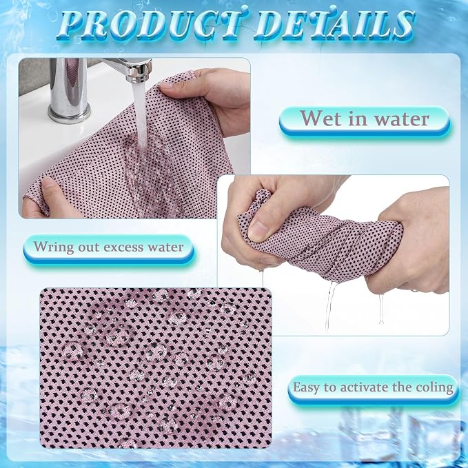 Honoson 10 Pcs Cooling Towels for Neck and Face, 47"x12" Sports Breathable Ice Towels Microfiber Chilly Sweat Rags with Portable Bottle for Gym Golf Athletes Yoga Workout Hot Weather (Pink)
