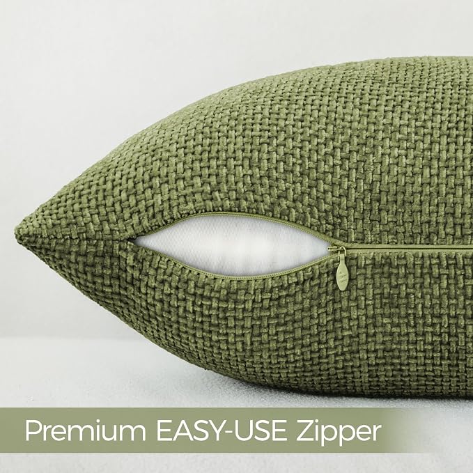 a moment Olive Green Chenille Throw Pillow Covers 12x20 Inch Pack of 2 Modern Decorative Throw Pillow Covers Farmhouse Cross Covers Home Decor for Sofa Bedroom Living Room