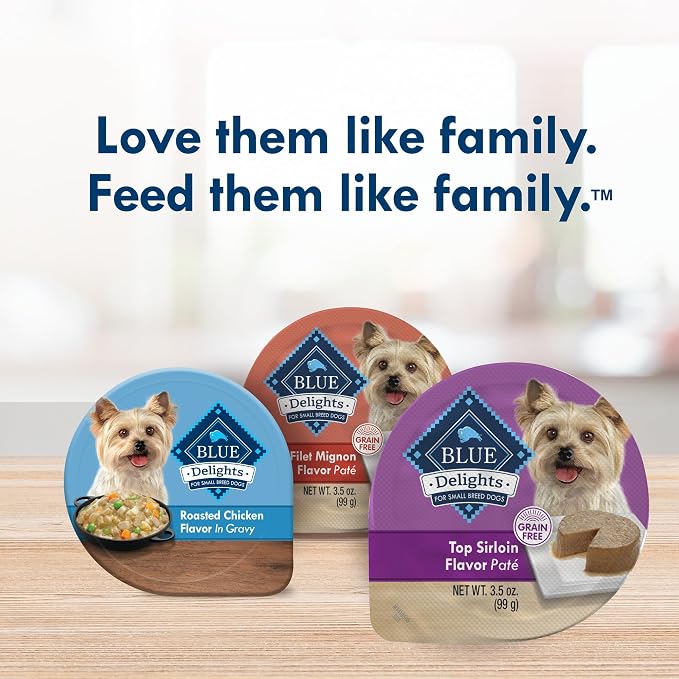 Blue Buffalo Delights Top Sirloin Small Breed Wet Dog Food, 3.5 oz, 12 ct | Adult Formula, Grain-Free, Pate Style, Real Beef First, in Savory Juice, No Corn, Wheat, or Soy