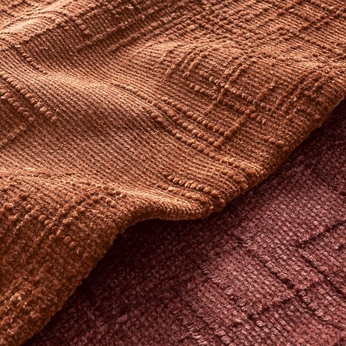 MIULEE Chenille Textured Fall Throw Pillow Covers Burnt Orange 20x20 | Set of 2, Slubby Decorative Pillows, Boho Farmhouse Home Decor, Modern Neutral Cushion Covers for Couch Sofa Bed Living Room